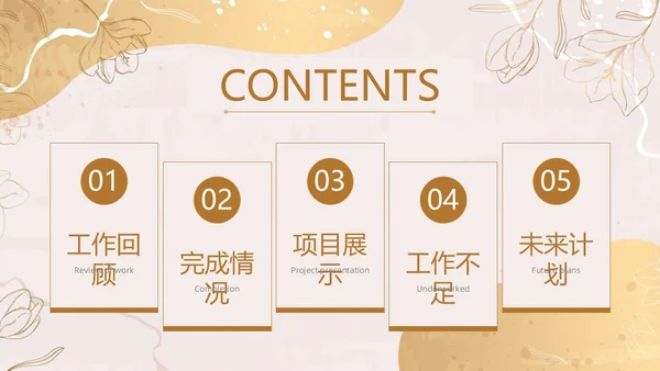 小清新花卉烫金风年中工作总结汇报年度总结PPT模板年中总结