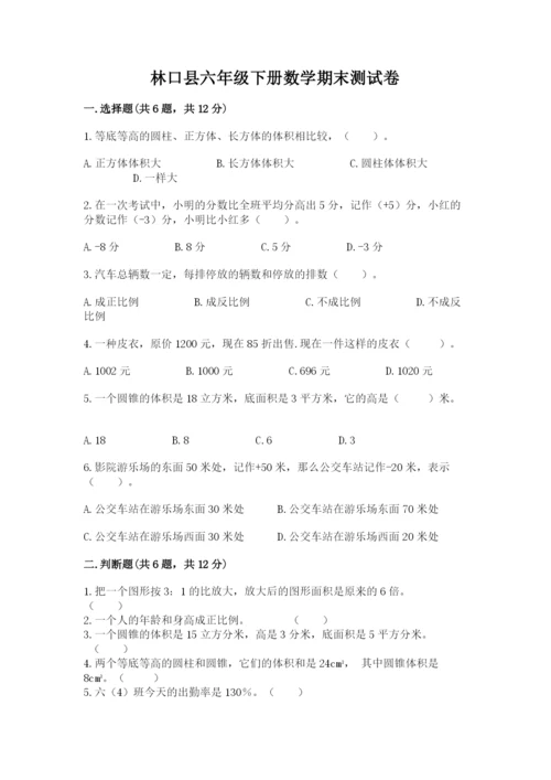 林口县六年级下册数学期末测试卷完整版.docx