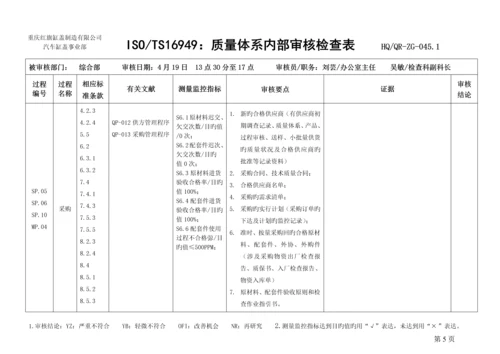 质量体系内审检查表.docx