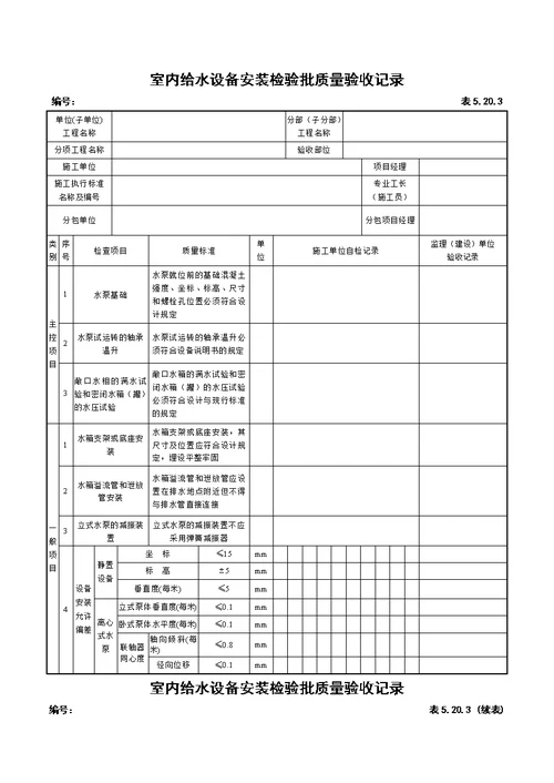 建筑给排水检验批表格