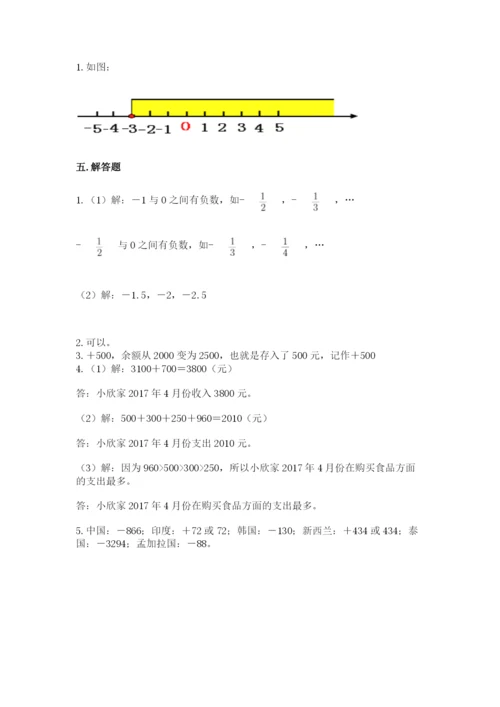 西师大版六年级上册数学第七单元 负数的初步认识 基础训练含答案.docx