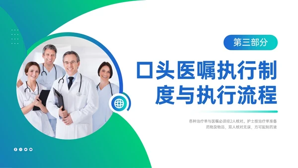 蓝绿渐变简约商务护理查对制度配许PPT模板
