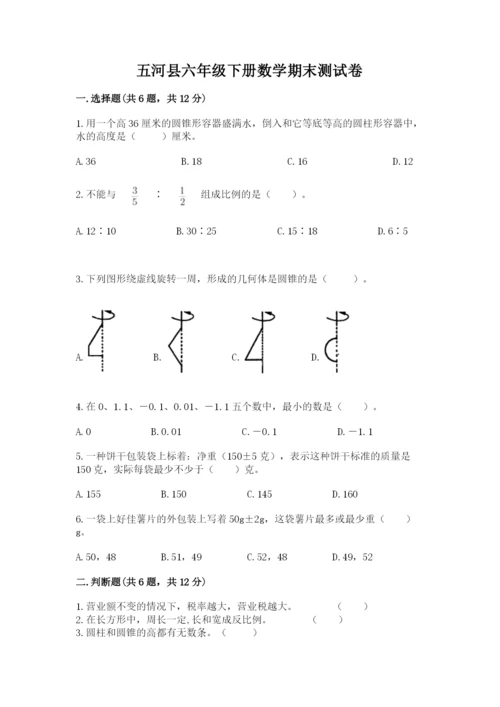 五河县六年级下册数学期末测试卷（a卷）.docx