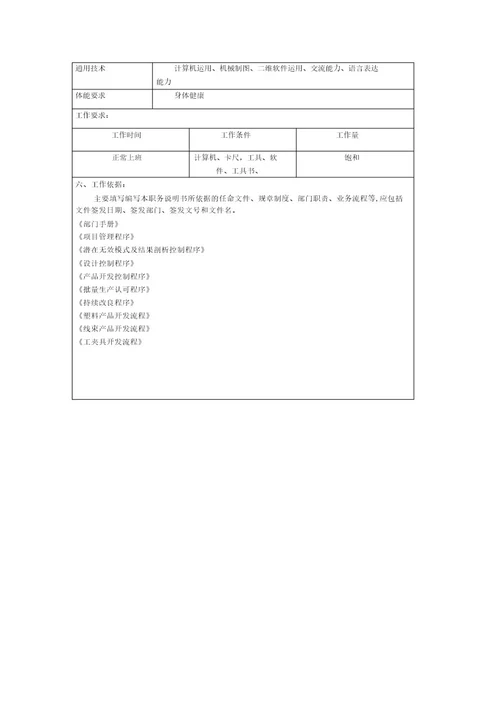 车灯企业产品设计师职位说明书