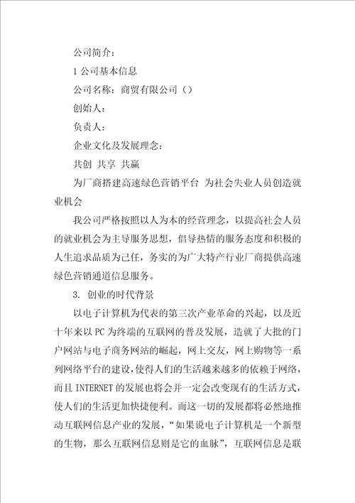 我的网上创业计划书