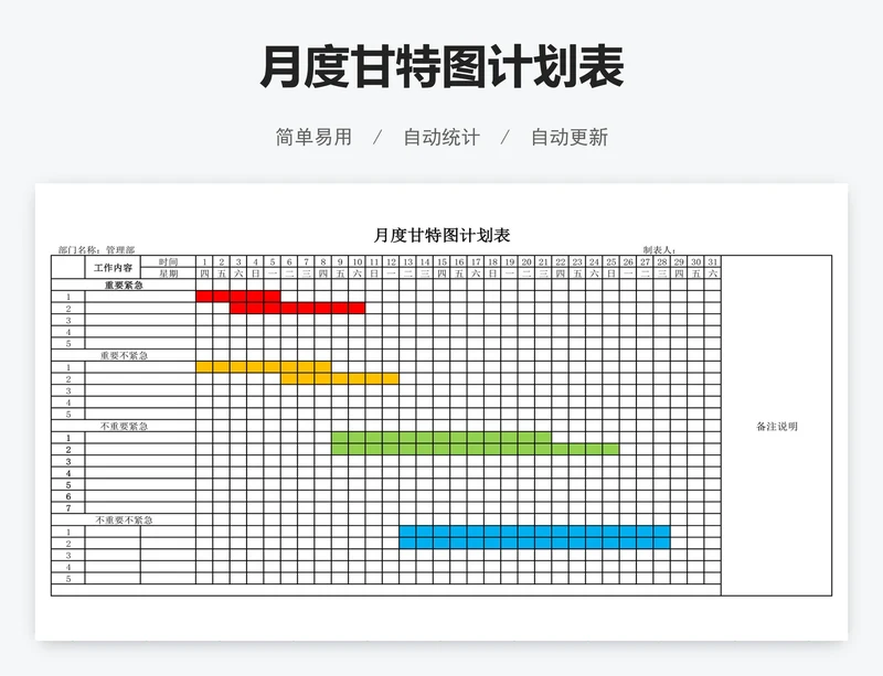 月度甘特图计划表
