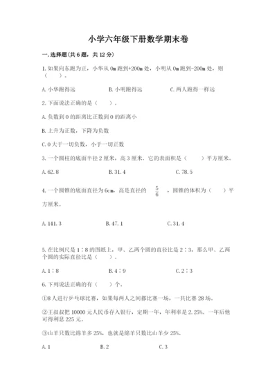 小学六年级下册数学期末卷精品（考点梳理）.docx