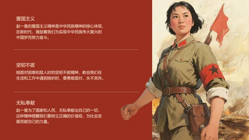红黑配色复古油画风民族英雄赵一曼人物介绍PPT模板