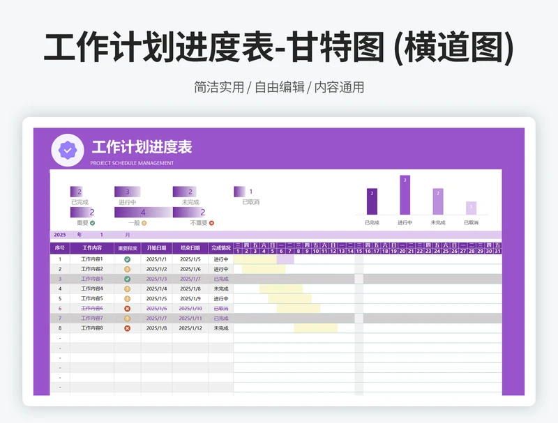 工作计划进度表-甘特图 (横道图)