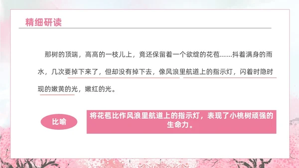 粉色水彩水墨一颗小桃树课件PPT七年级语文下册PPT七年级下册语文课件