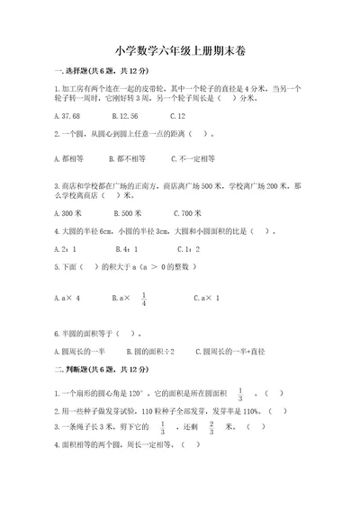 小学数学六年级上册期末卷含答案（能力提升）