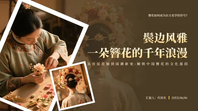 黄色中国风传统文化簪花介绍主题教育PPT模板