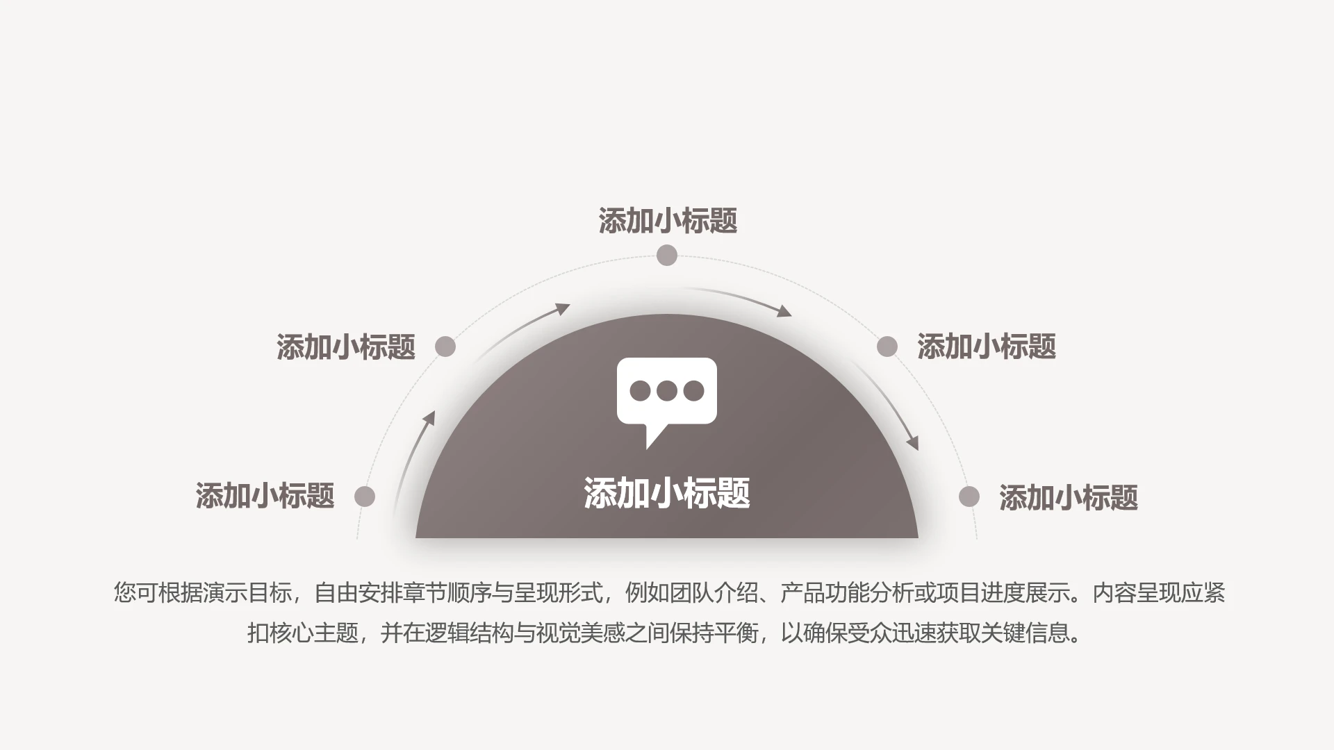 单页五项半循环可编辑流程图PPT模板