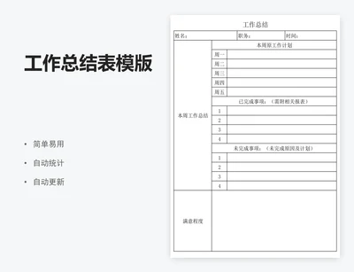 工作总结表模版
