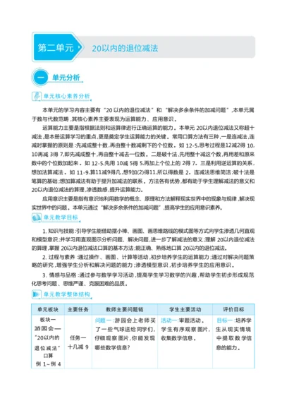 第二单元20以内的退位减法（大单元教学设计）-2024-2025学年一年级下册数学人教版（2024）