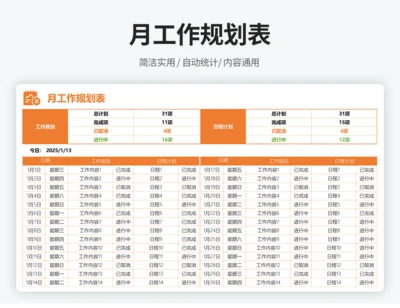 月工作计划规划表