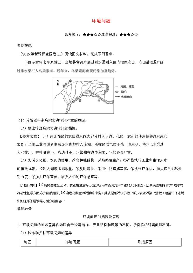 2018年高考地理一轮复习每日一题环境问题!