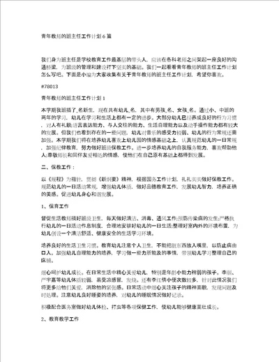 青年教师的班主任工作计划6篇