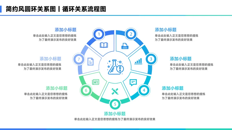 蓝色简约风7项圆环关系图PPT