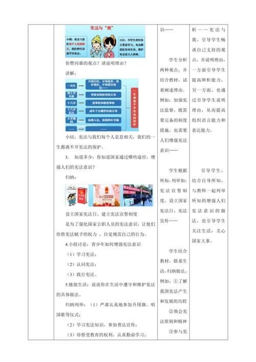【核心素养目标】2.2 加强宪法监督 教学设计（表格式）人教版八年级道德与法治 下册