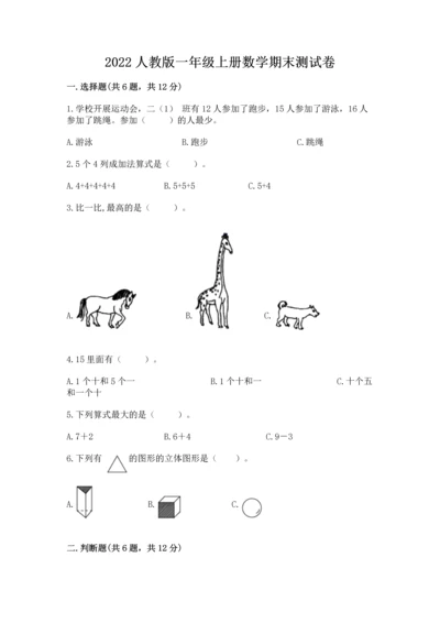 2022人教版一年级上册数学期末测试卷及完整答案（历年真题）.docx