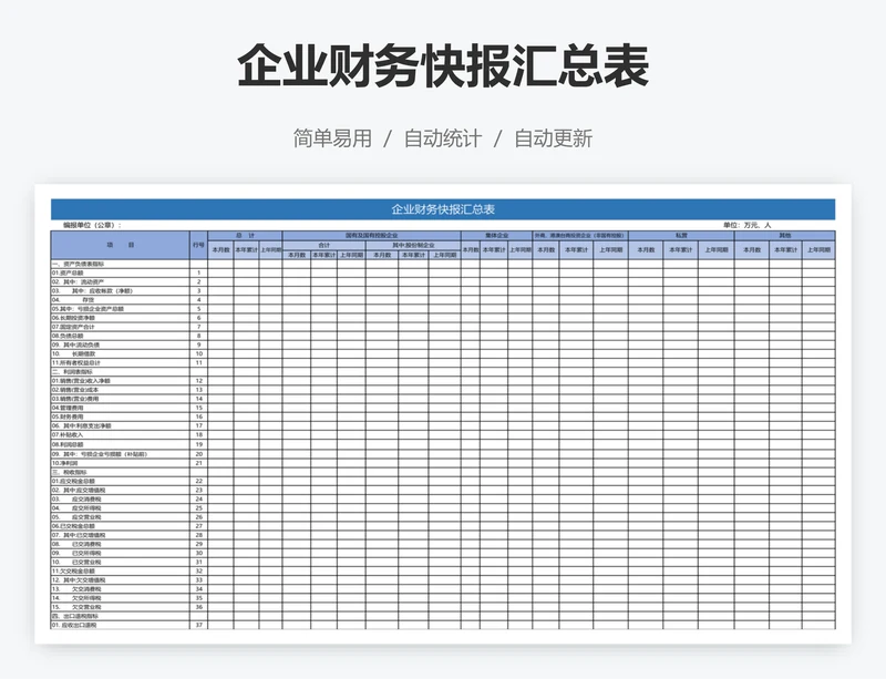企业财务快报汇总表