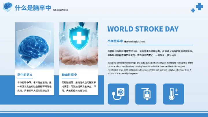 蓝色创意世界脑卒中预防PPT模板