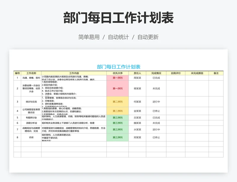部门每日工作计划表