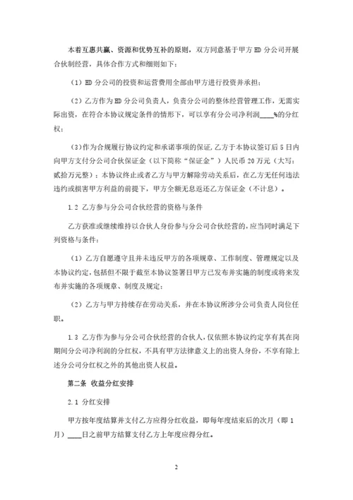 分公司合伙人协议