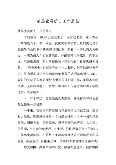 基层党员护士工作总结