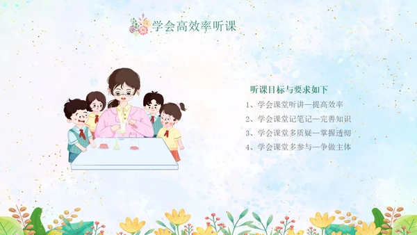 绿色水彩专心学会专心听讲主题班会学生PPT