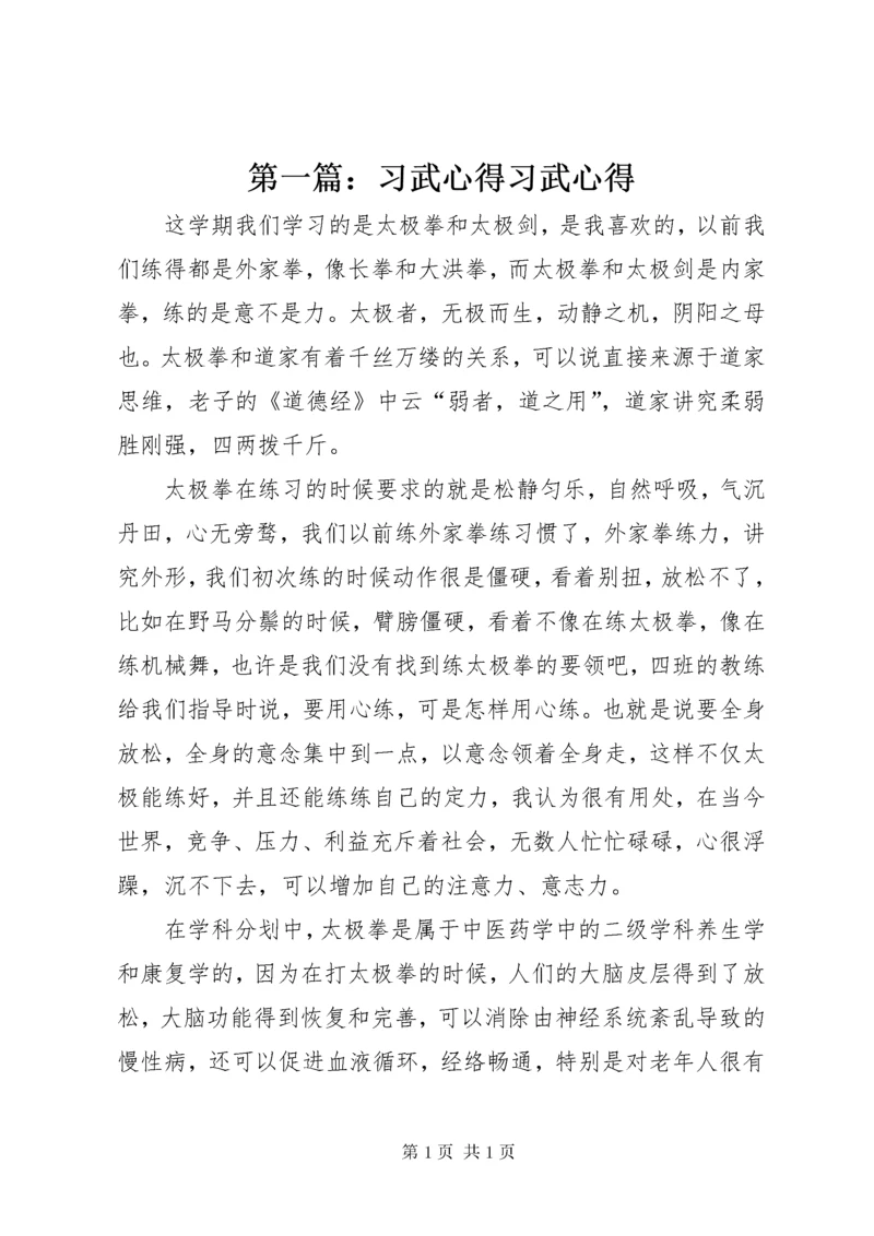 第一篇：习武心得习武心得.docx