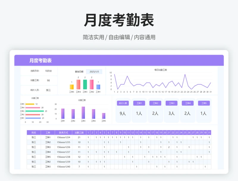 月度考勤表