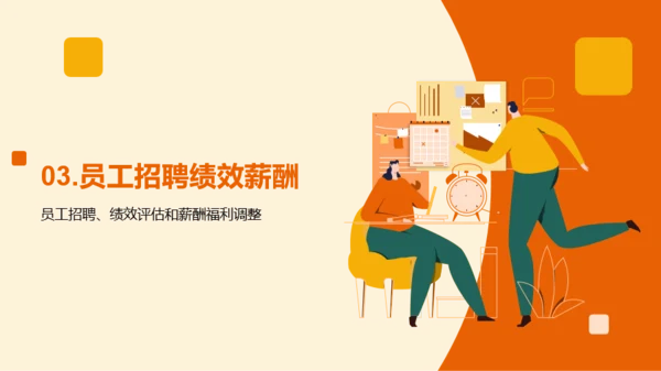 橙色插画人力资源行政年终总结PPT模板