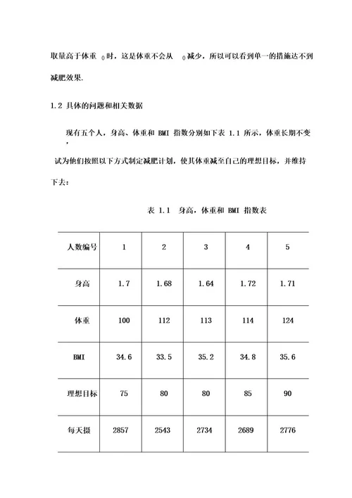 数学建模之减肥问题的数学模型