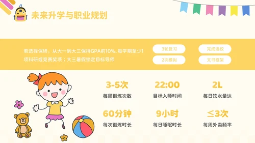 黄色卡通风开学季：新学年规划PPT模板