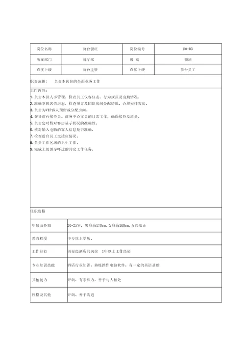 房务部工作手册