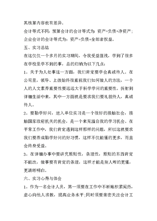 事业单位会计顶岗实习报告总结