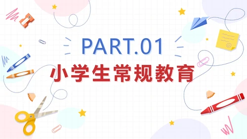 蓝色卡通文具小学生行为规范教育带内容PPT模板