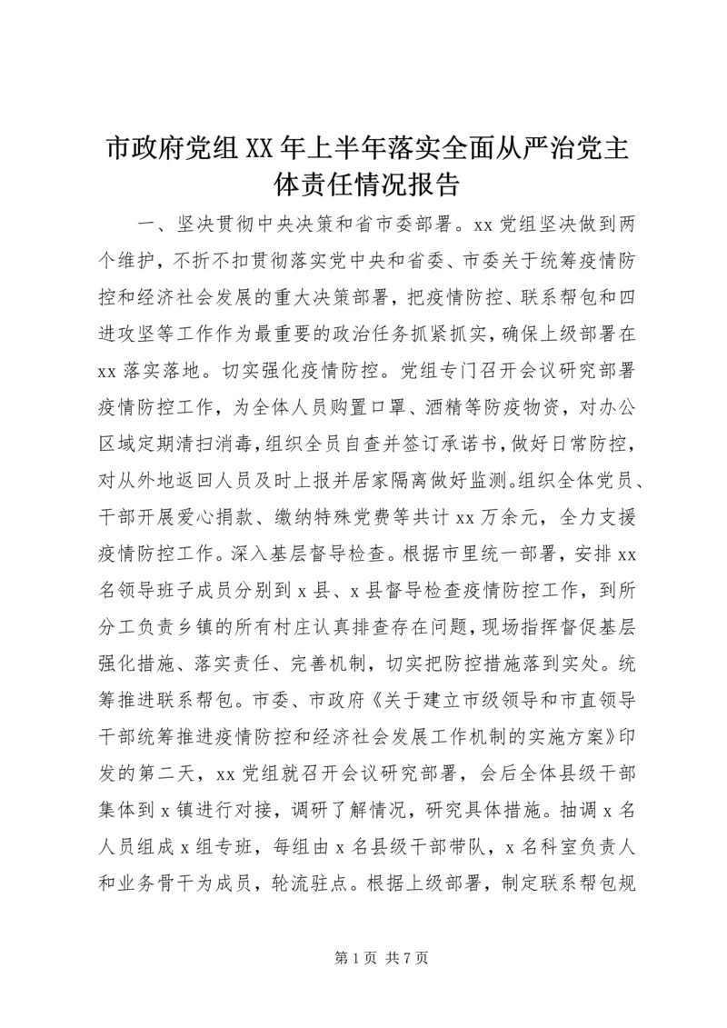 市政府党组XX年上半年落实全面从严治党主体责任情况报告.docx