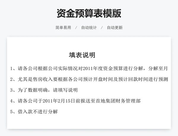 资金预算表模版