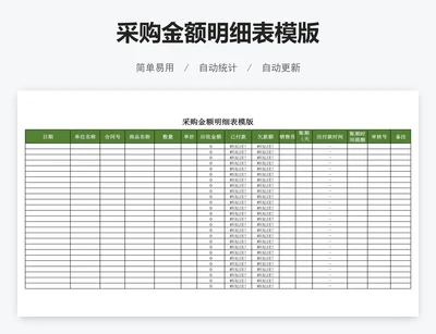 采购金额明细表模版