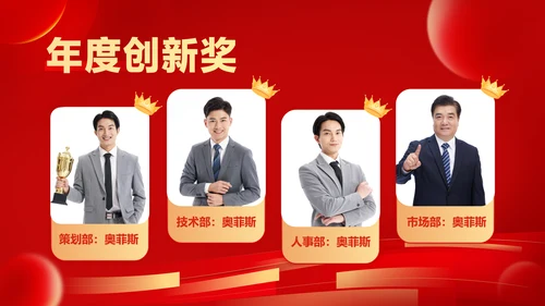 红色喜庆风大气年会表彰PPT
