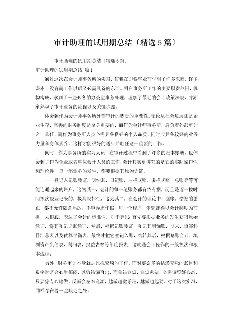 审计助理的试用期总结汇编5篇