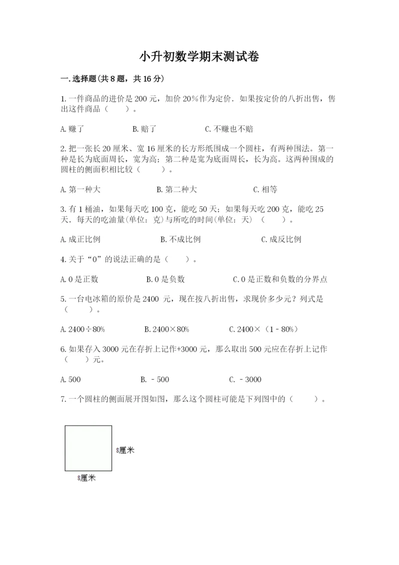 小升初数学期末测试卷（考点精练）.docx