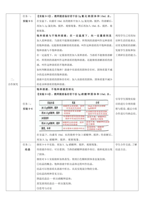 【高效备课】9.2.1溶解度（饱和溶液、不溶液）  教学设计--人教版（2024）化学九年级下