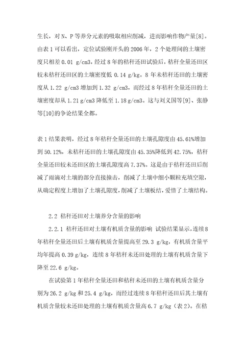 秸秆还田对土壤理化性状的变化的影响