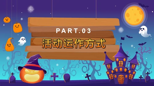 蓝色卡通狂欢万圣节活动方案PPT模板