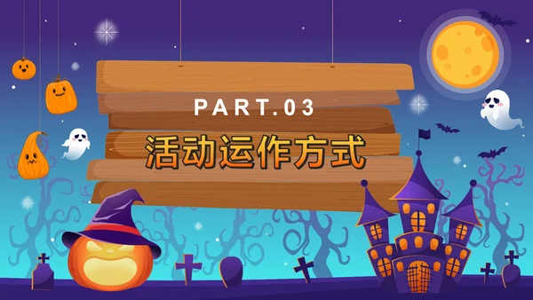 蓝色卡通狂欢万圣节活动方案PPT模板