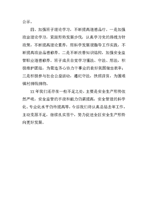 安监局领导班子XX年度工作总结